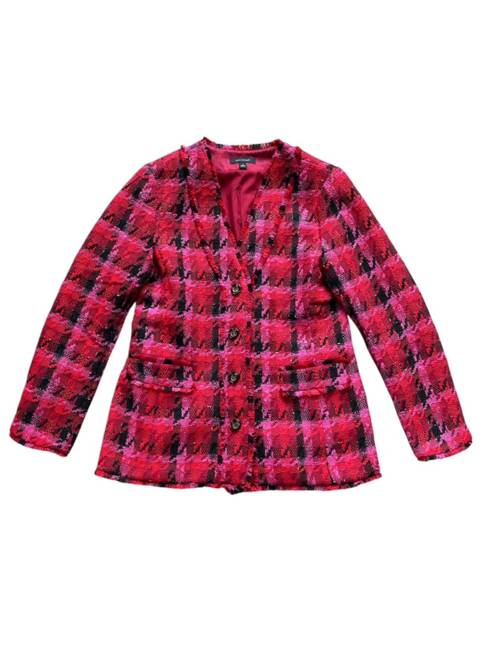 Ann Taylor Pink Multi Houndstooth Tweed Long Jacket - Like new - Picture 2 of 12